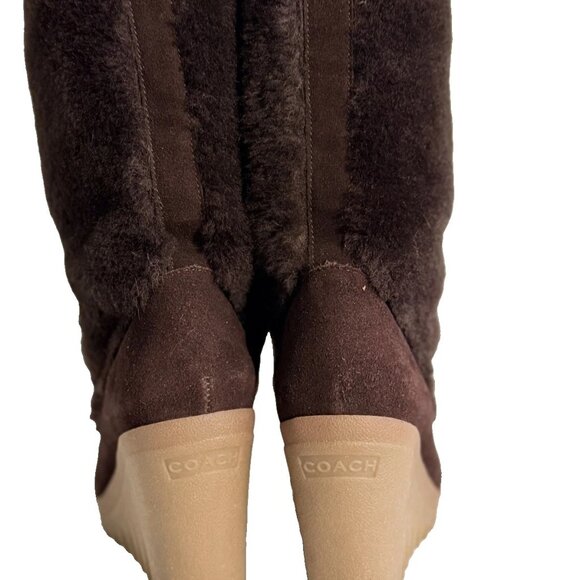 COACH Mandy Shearling Suede Wedge Booties – Size 6.5 – Brown - Picture 7 of 13